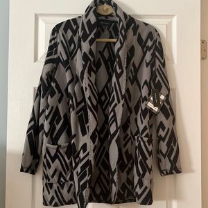 Lord and Taylor NWT Fleece Jacket Gray and Black print Petite Small